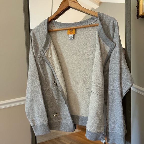 Ruby Rd Gray Zip Up with Floral Embellishments - Picture 4 of 5